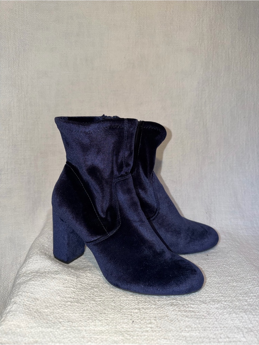 Candie's Navy Velvet Chunky Heel Ankle Boots